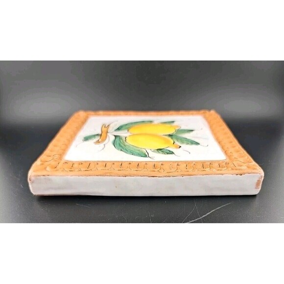 Horchow Italian Glazed Terracotta 6.5" Lemon Fruits Wall Art Tiles Italy - Picture 5 of 7